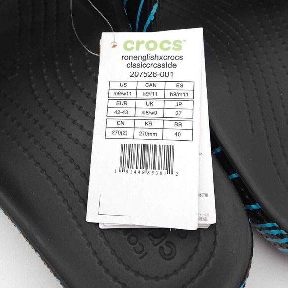 Crocs Mens 9 Womens 11 Black Blue Slide Ron English Classic Zebra Print‎ Sandals main image 5